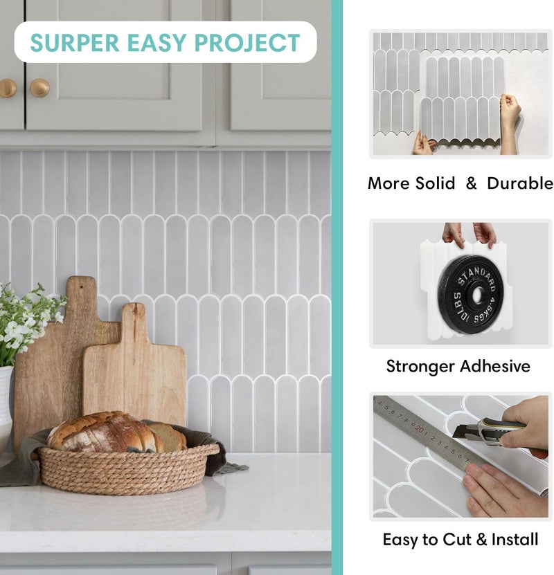 Commomy Thicker Grey Peel and Stick Backsplash-10 pcs of 12" x 12" - 3D Adhesive Peel and Stick Tiles Backsplash for Kitchen, Bathroom, Removable, Waterproof, Vinyl Wall Tile - Image 5